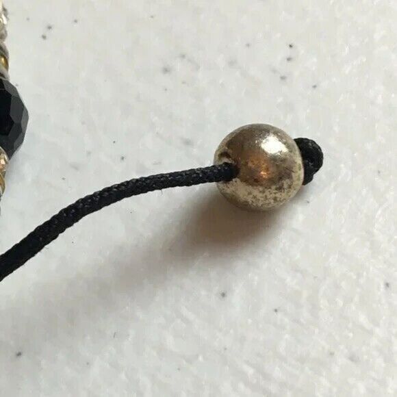Rhinestone Bead Bracelet Black Cord Silver Tone Costume Jewelry - Picture 8 of 8